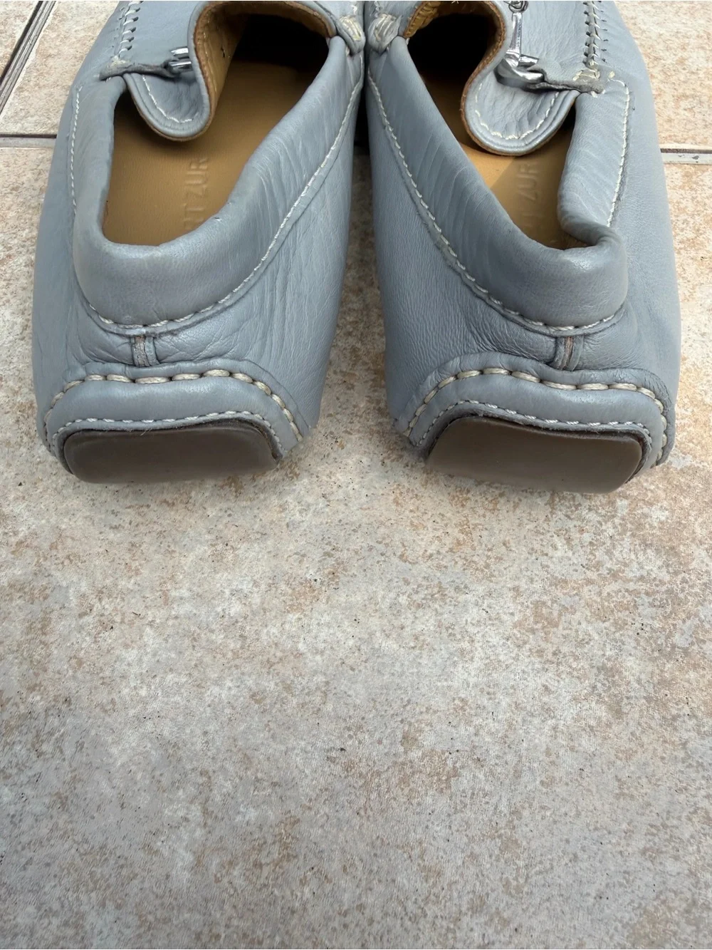Robert Zur Gray Leather Driving Loafers with Metal Bit Detail